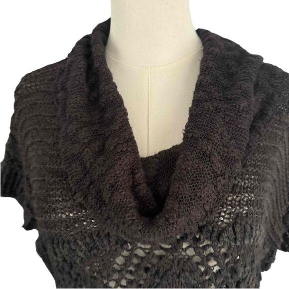 Free People Black Eternal Delight Crochet Cowl Neck Cropped Witchy Boxy Top XS - Picture 2 of 16